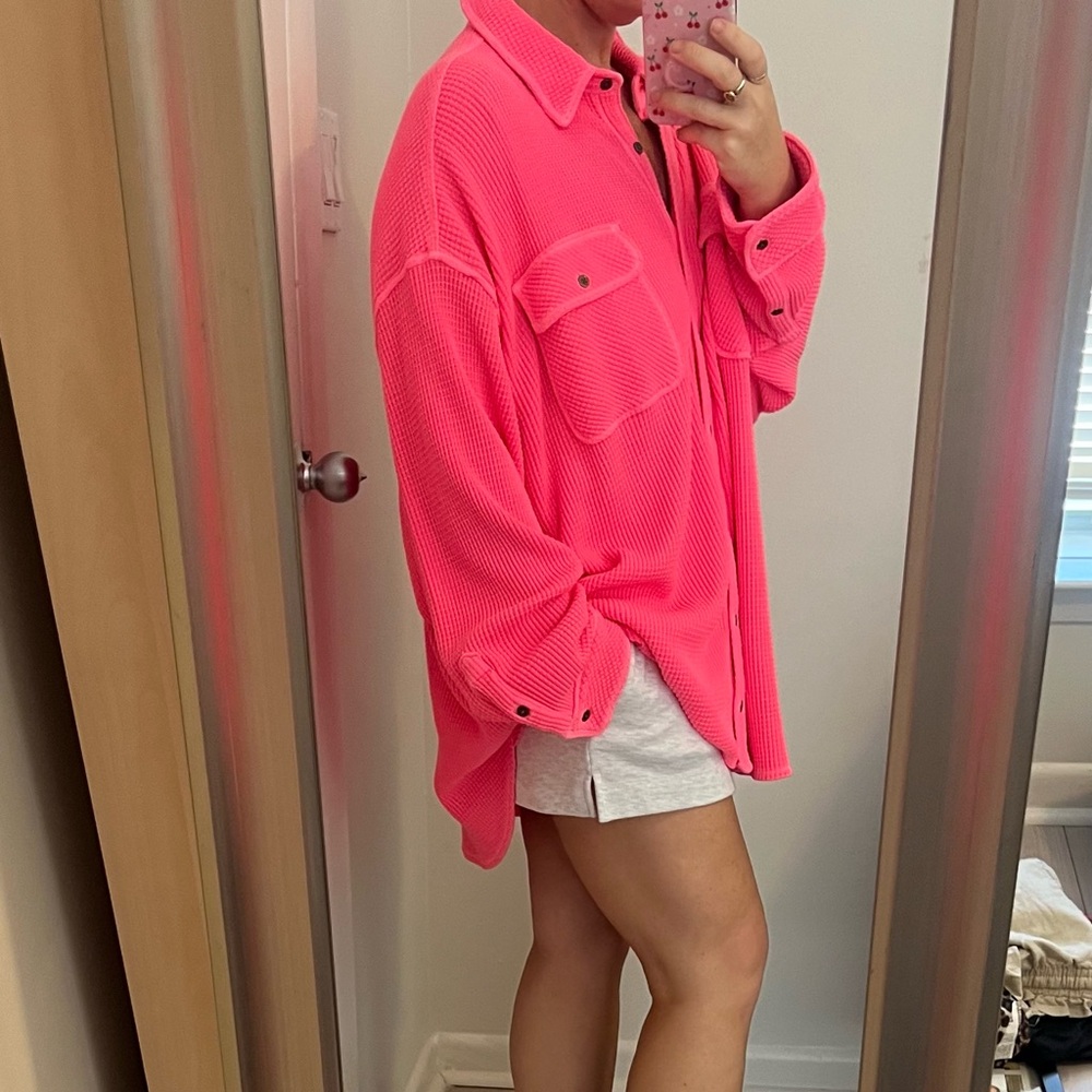 aerie Neon Pink Button-Down Oversized Shirt NWOT